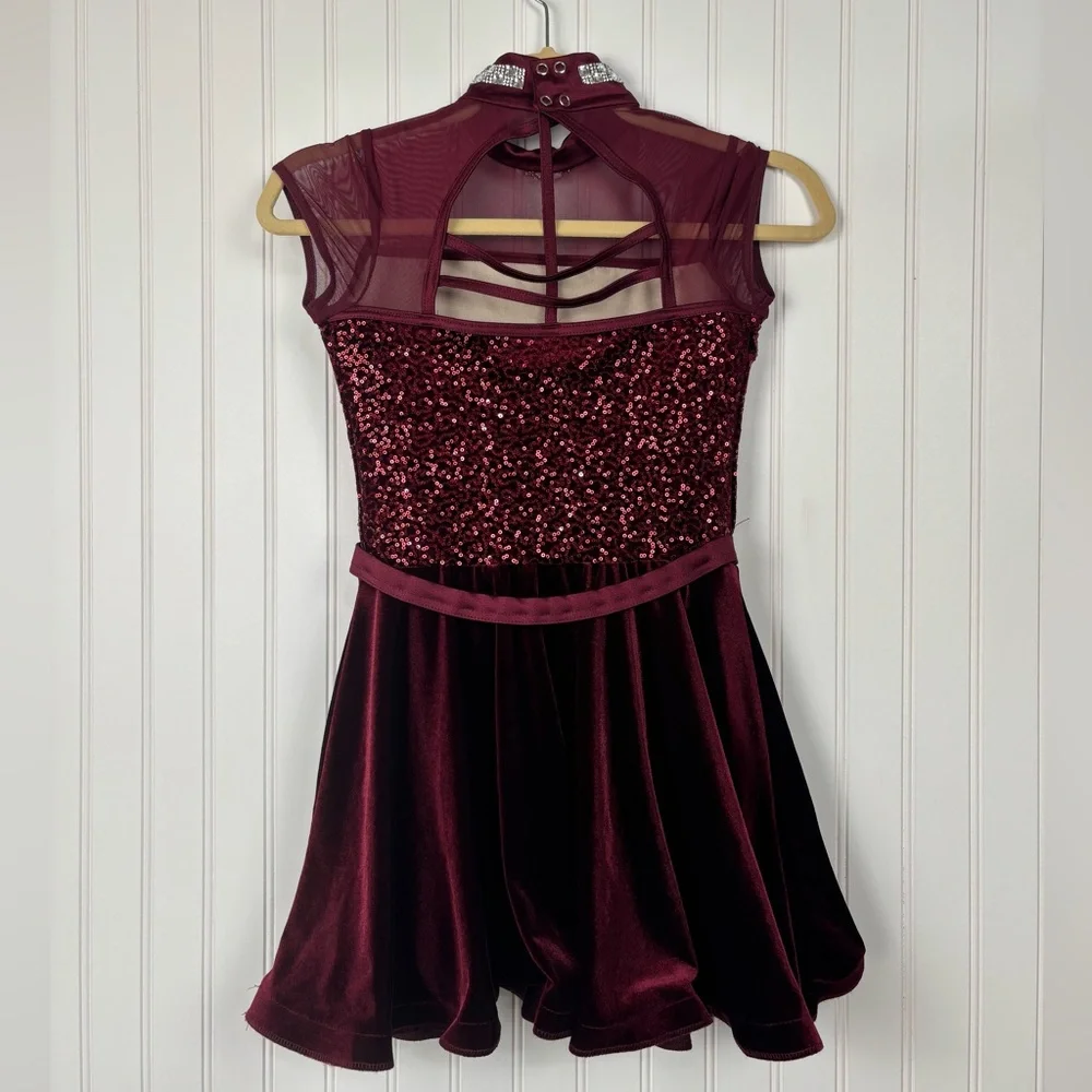 Weissman Velvet Dance Jazz Irish Dress Burgundy Silver Sequin Rhinestone Girls L